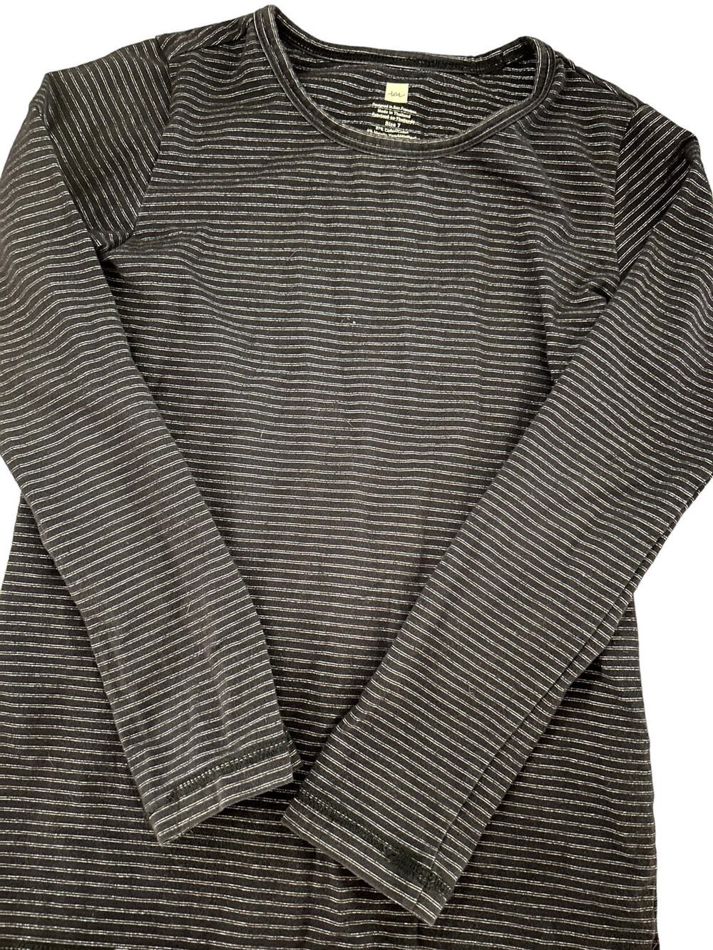 Tea Collection Black Silver Stripe Shirt size 7